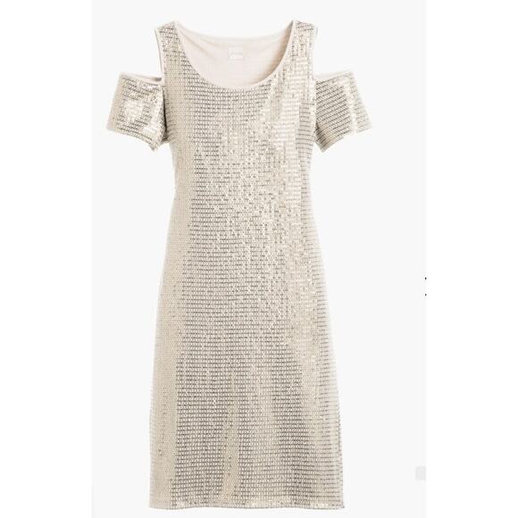 NWT Chicos Gold sequins Cold Shoulder short sleeved Dress size medium (1) - Picture 3 of 12